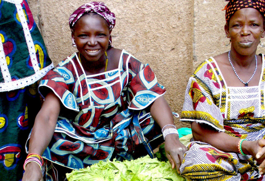 Zwei Frauen mit Salat- und Gurkenernte
